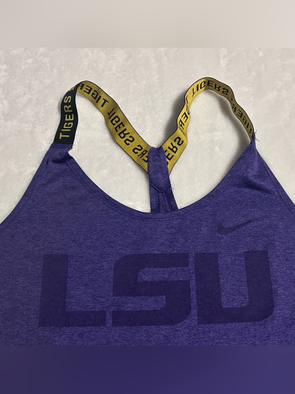 Nike Purple LSU Athletic Tank with Yellow 'Tigers' Straps